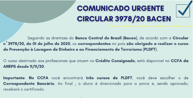 COMUNICADO URGENTE CIRCULAR 3978/20 BACEN